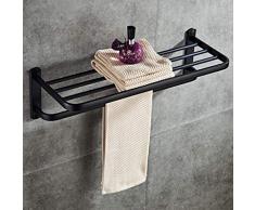 YAONAI Soporte de riel de Toalla con Doble Capa, Tornillos Plegables multifuncionales montados en la Pared Montaje de Estante de la Toalla, Acabado Negro Mate