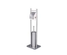 Zeller 18414 - Dispensador de papel higiénico con escobilla (22 x 18 x 76 cm), acero
