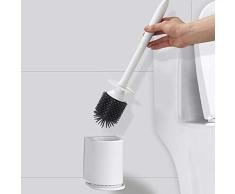 Escobillero Clásico para Baño, Cepillo De Limpieza para Inodoro De Silicona De Cerdas Suaves, Escobilla con Práctico Portaescobillas Mango De Plástico ABS