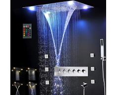 YAMEIJIA Cabina de Ducha de Lujo, Techo de LED, Sistema eléctrico Incorporado, Ducha Grande Tipo Lluvia, Ducha termostática, Ducha, Panel de Grifo