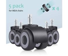 Anyke - Ruedas de repuesto para silla de oficina de 2 cm de goma, resistente seguridad para suelos de madera dura, no necesita alfombrilla, juego de 5