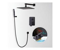 XYY - Juego de ducha oculto, color negro, mezclador de baño, cabezal de ducha de latón, cabezal de ducha cuadrado, sistema de ducha de montaje empotrado moderno de latón