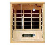 Cabina de infrarrojos/cabina de calor Skagen 160 con reflectores de superficie y madera de abeto – Sauna infrarroja con frontal de cristal para 3 personas