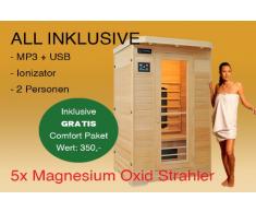 LUXUS - Cabina de sauna infrarrojos para 2 personas (MP3, CD, radio, ionizer, lámparas LED, 1750 W)