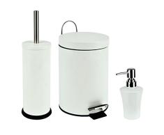 Idealcasa Juego baño de 3 Piezas Acero Blanco Mate. Incluye escobillero, Papelera con Pedal y jabonera