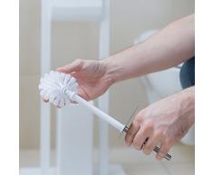 Relaxdays Juego de 5 Cepillos de Recambio Escobilla de Baño, Plastico, Blanco, Rosca de 9,5 mm y Diámetro de 8 cm