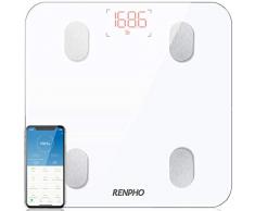 RENPHO Báscula Grasa Corporal Báscula de Baño Bluetooth Analizar Más de 13 Funciones, Monitores de Composición Corporal por App, Medición de Alta Precisión el Peso Corporal, IMC,Grasa Visceral, Blanco