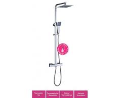 Kibath 407021 Columna termostática EXTRAPLANA de diseño Regulable en Altura de 80 a 120cm, con Grifo, rociador 20x20cm y Mango de Ducha Cuadrados. Acabados Repuestos garantizados, Cromo Alto Brillo