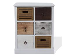 Rebecca Mobili Cajonera Mueble Baño 6 Cajones Madera Paulownia MDF Blanco Marrón Gris Beige Vintage Dormitorio Pasillo - 68 x 56 x 27 cm (A x AN x FON) - Art. RE4615