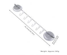 Fditt Barra de Gancho Ventosa de Acero Inoxidable para Servicio Pesado Toalla de Vacío Estante Porta Ropa con 6 Ganchos Removibles