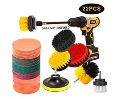 JOQINEER Juego de Accesorios para Cepillo de perforación de 22 Piezas, Kit de Cepillo de Taladro de fregado eléctrico, Kit de Limpieza de Almohadillas de fregado para selladores de Azulejos, bañera