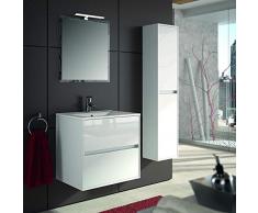 THE LIVING DESIGN FIND YOUR OWN STYLE Conjunto de Mueble de Baño NEJAR - 70cm - Blanco Lacado Alto Brillo. con Lavabo, Espejo y Aplique Led.