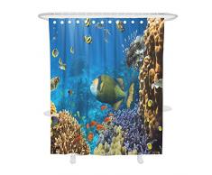 Fansu Cortinas de Ducha de Antimoho Impermeable Antibacteriano Lavable, 3D Impresión Cortina de Baño Cortina de Bañera de 100% Poliéster con 12 Anillos (90x180cm,Pez Gordo)