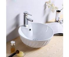 HomeLava Lavabo Sobre Encimera para Baño Lavabo Hecho de Cerámica con Válvula Desagüe Cuerpo Blanco 400 * 400 * 165mm (el grifo no incluido) (Redondo)