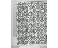 InterDesign Damask Cortina de ducha | Cortinas estampadas de diseño adamascado, 180 cm x 200 cm | Poliéster gris