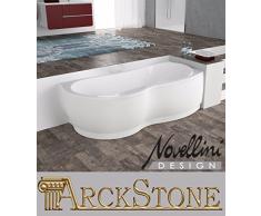 Bañera Baño Esquina Ángulo asimétrica rectangular curva Novellini Venus standard marco columna dispensador instalación derecha Panel frontal 170x70 180x80 H55 cm tradicional acrílico acabado blanco