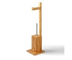 MSV MS540 - Portarrollos y escobilla de baño de bambú, Color Beige