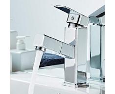 HUSHUN Modern Waterfall Extendido Grifo del lavabo del baño Manija única Grifo monomando para lavabo Grifo mono lavabo sólido Grifos para lavamanos@Espejo de esquina redondo ordinario corto