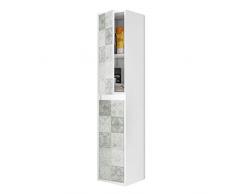 ARKITMOBEL 305074BO - Mueble Lavabo con Estampado de baldosas, Columna de baño Colgante 2 Puertas Acabado en Color Blanco Brillo y Arlo (Mosaico hidráulico), Medidas: 30 cm x 140 cm x 25,5 cm de fondo