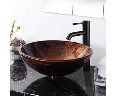 SISHUINIANHUA Arte De Cristal Templado Recipiente Lavabo Baño Lavabo Redondo Patrón De Lavabo