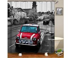 Fansu Cortina de Baño Antimoho Impermeable Antibacteriano, Cortina de Ducha 100% Poliéster 3D Coche Impresión Resistente al Moho Cortina de Bañera con Anillos (120x180cm,G)