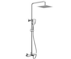 WELQUIC Columna de ducha con mezclador termostático, Columna de ducha termostática ajustable en altura Columna de ducha mecánica Kit de ducha en latón cromado macizo