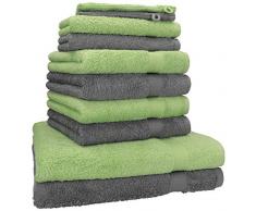 Betz Juego de 10 Toallas Premium 100% algodón 2 Toallas de baño 4 Toallas de Lavabo 4 Toallas de tocador 2 Manoplas de baño Color Verde Manzana y Gris Antracita