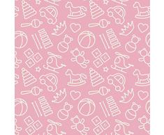 Alfombra infantil Muñequitos bebe fondo rosa PVC 95 cm x 165 cm| Esterillo infantil PVC | Suelo vinilico para niños |
