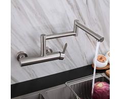 HomeLava Grifo de Cocina Grifo Extraíble Grifo Plegable Cromado Montaje en Pared Cepillado Giratorio por 360 ° Muy Flexible