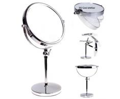 HIMRY® Espejo de Baño 8, Regulable en Altura, Aumento 10x para Afeitar y Maquillar, Espejo de Mesa con Doble Caraï¼ 1x y 10x Ampliación, Rotación 360 Grados, 8 Pulgadas, Plateado, KXD3101-10x
