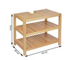 Lavabo Armario Madera marrón 40 x 65 x 55 cm, Apertura para sifón, Tres estantes.