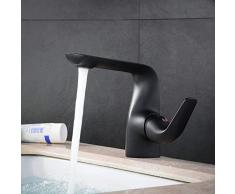 Grifo de baño pintado negro, lavabo de latón con un solo mango mezclador de lavabo con un solo agujero Kelelife