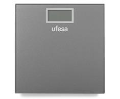 Ufesa BE0906 Báscula de Baño,29 x 28 cm diseño Slim de Alta, Unidades de Medida: kg/LB/st, Máx 150 kg/precisión 100g, Auto-Stop, Gris