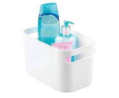 iDesign Caja organizadora con asas, pequeÃ±a cesta de almacenaje de plÃ¡stico para hogar y material de hobbies, organizador de baÃ±o y de juguetes, blanco