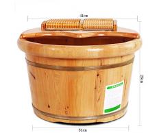 JLZUT Baño de pies Barril Barril de baño de Madera Maciza de Cedro, baño de pies Sauna baño de pies baño de pies 26 cm de Alto + Cubierta + masajeador + 2 Cajas de Polvo de baño de pie