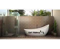 (30 x 7 cm) adhesivo de vinilo para bañera de vinilo Get Naked peldaños con texto en inglés de pie plegable/lámina de decoración de diseño de tamaño extra grande para baño/DIY extraíble de tela + adhesivo de vinilo al azar incluye caja de regalo