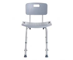 HOMCOM Silla Ducha Aluminio Baño Taburete Regulable + Respaldo Silla Antideslizante WC