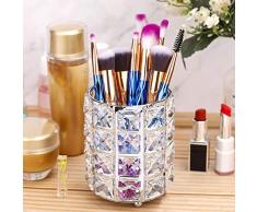 Organizador De Maquillaje, Portacepillos de Dientes de Cristal, Porta Cepillos para Utensilios de Baño, Cosmético Almacenamiento Organizador (Plata)