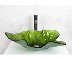 xie lavabo sobre encimera de cristal templado lavabo/hoja de Creative Art (T12 * L590 * W380 * h155 mm), vidrio, verde, basin + faucet