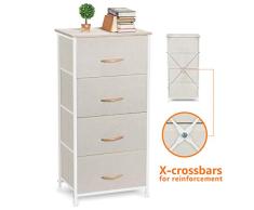 COSYLAND Cajonera para Armario Cómoda de Tela con 4 Cajones Práctico Organizador de Almacenamiento Estrecho Mesita de Noche para Dormitorio Baño Lavandería Zonas Pequeñas, 45x30x92 cm, Beige/Negro