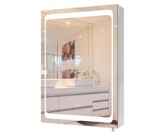 Homfa Armario Baño con Espejo Armario de Pared Armario Colgante con Luz LED de Acero Inoxidable 1 Puerta 2 Compartimentos 50x13x72cm