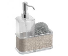 InterDesign Twillo Organizador de cocina, dispensador de jabón lÃquido grande en plástico con esponjero para fregaderos de cocina, plateado