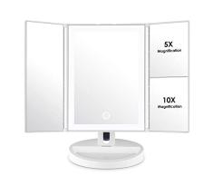 Auxmir Espejo Maquillaje con Luz LED de Mesa con Espejo Aumento de 10X, 180 ° de Rotación, con Pantalla Táctil, LED con Iluminación Natural, para Maquillaje, Afeitado y Cuidado Facial, Blanco