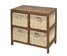 Cómoda marrón natural con 4 cestas con look vintage para piso, comedor, habitación de niños, baño o pasillo