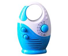Bclaer72 Radio de Ducha Portátil Recargable Am & FM Radio de Baño de Ducha IPX5 Impermeable Auricular de Material Resistente a Golpes Diseño con Mango Superior, Blanco y Azul, Tamaño Libre