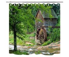 Aliyz Cabina Madera rústica Cubierta por el Bosque la Cortina Ducha The Stream Cortina Ducha para baño Cortina Tela Impermeable para el baño Accesorios baño Ganchos incluidos 71"X71 in