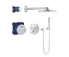 Grohe Grohtherm - Juego de ducha Rainshower Redondo con termostato, para instalación empotrada con tres válvulas, alcachofa, teleducha, brazo de ducha y flexo, 310mm
