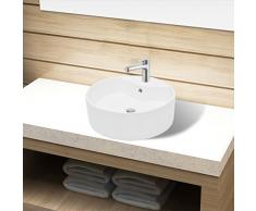 vidaXL Lavabo Redondo Moderno Agujero Grifo Desagüe Cerámica Blanco Lavamanos