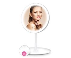 HOCOSY Espejo Maquillaje con luz con Espejo Aumento 5X, Espejo tocador con luz，Espejo Cosmético Pantalla Táctil de Mesa con 3 Modos de Color, rotación de 90°, Carga con USB