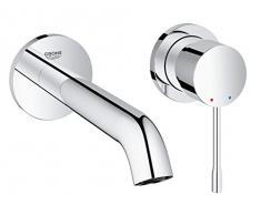 Grohe Essence - Grifo de lavabo de doble agujero con sistema de montaje en pared, kit para montaje final, cuerpo empotrado no incluido, tecnología Grohe EcoJoy, aireador Grohe AquaGuide (19408001)